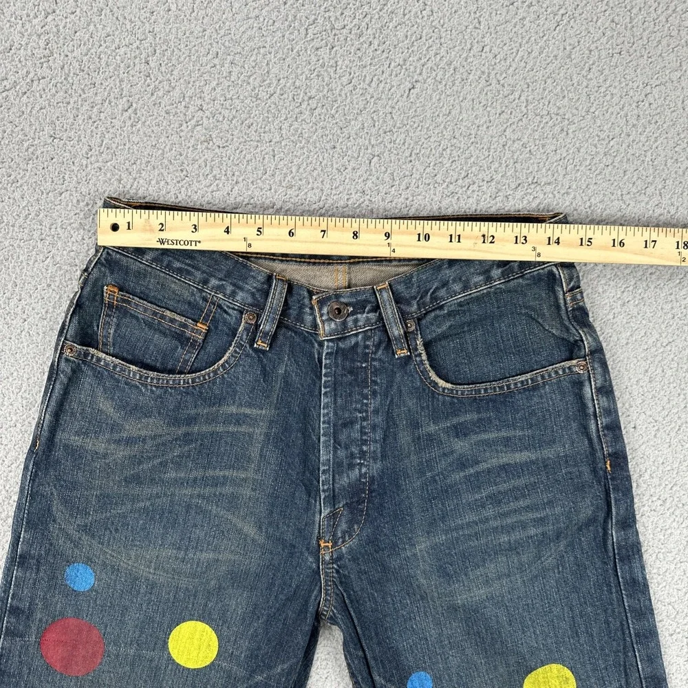 VTG Y2K Volcom Black Bart Button Fly Jeans Men 30x32 Blue Straight Leg Painted